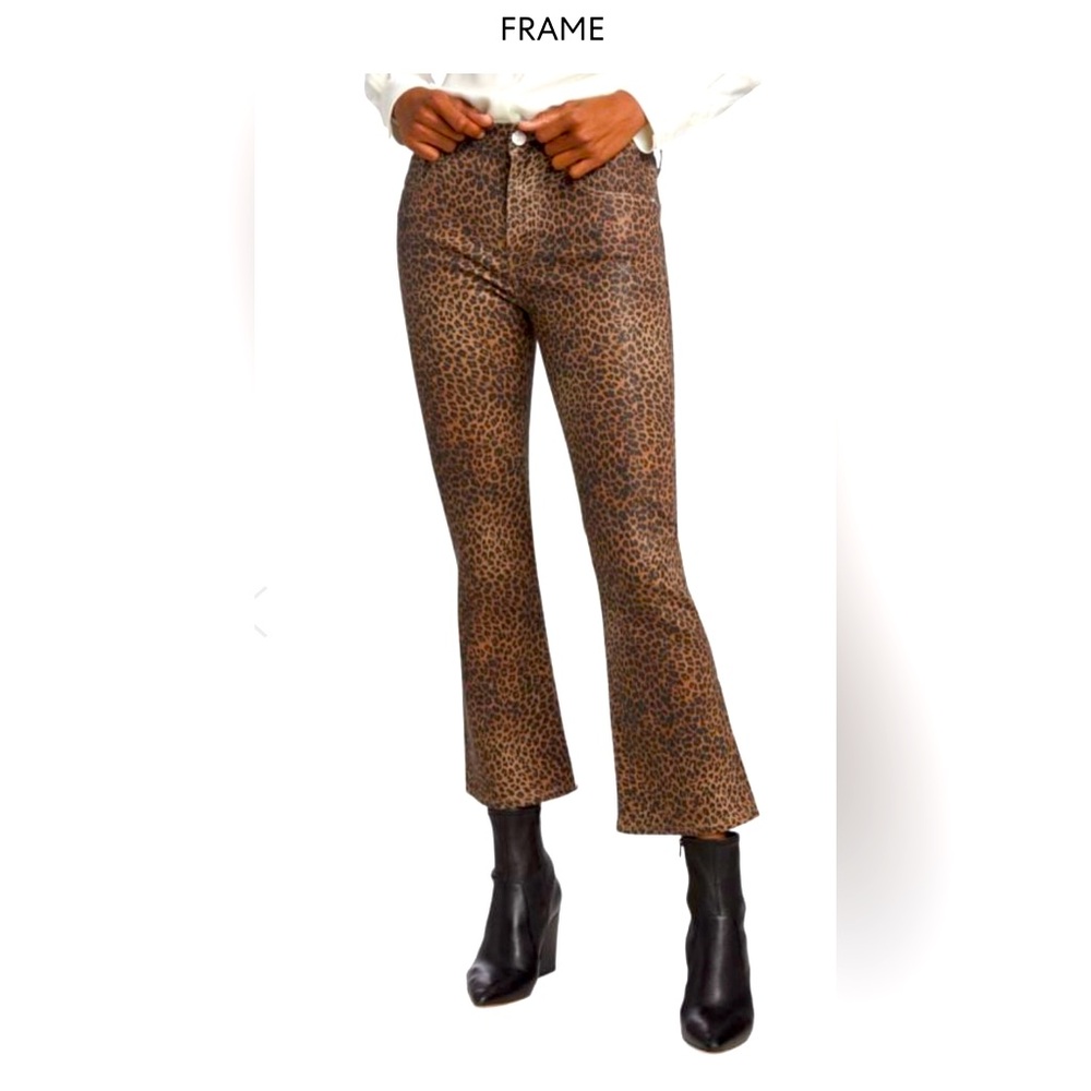 FRAME. NWT. Le Crop Mini Boot Cut coated jeans, Leopard print, Sz 0-2.